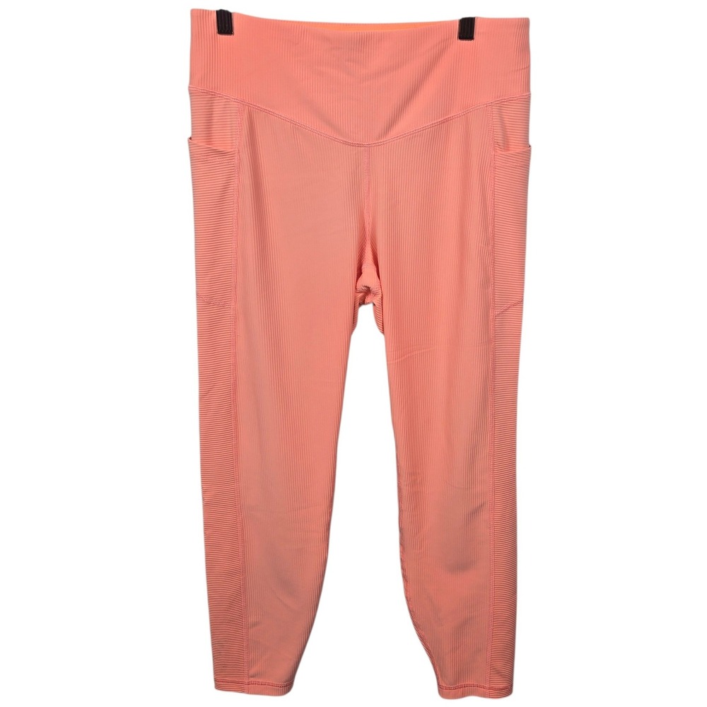 Old Navy Active PowerSoft High Rise Ribbed Leggings Go Dry Coral Pink Womens L‎